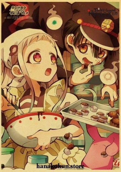 Cute Hananko & Nene Eat Vintage Kraft Paper Poster