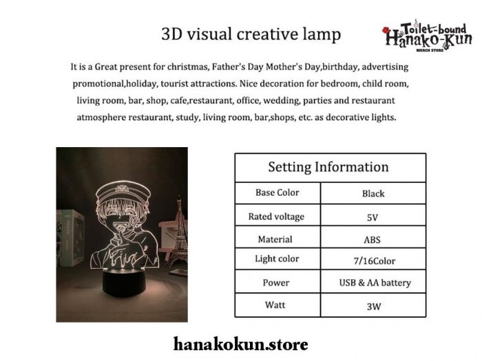 Toilet Bound Hanako Kun 3D Led Lamp Night Light