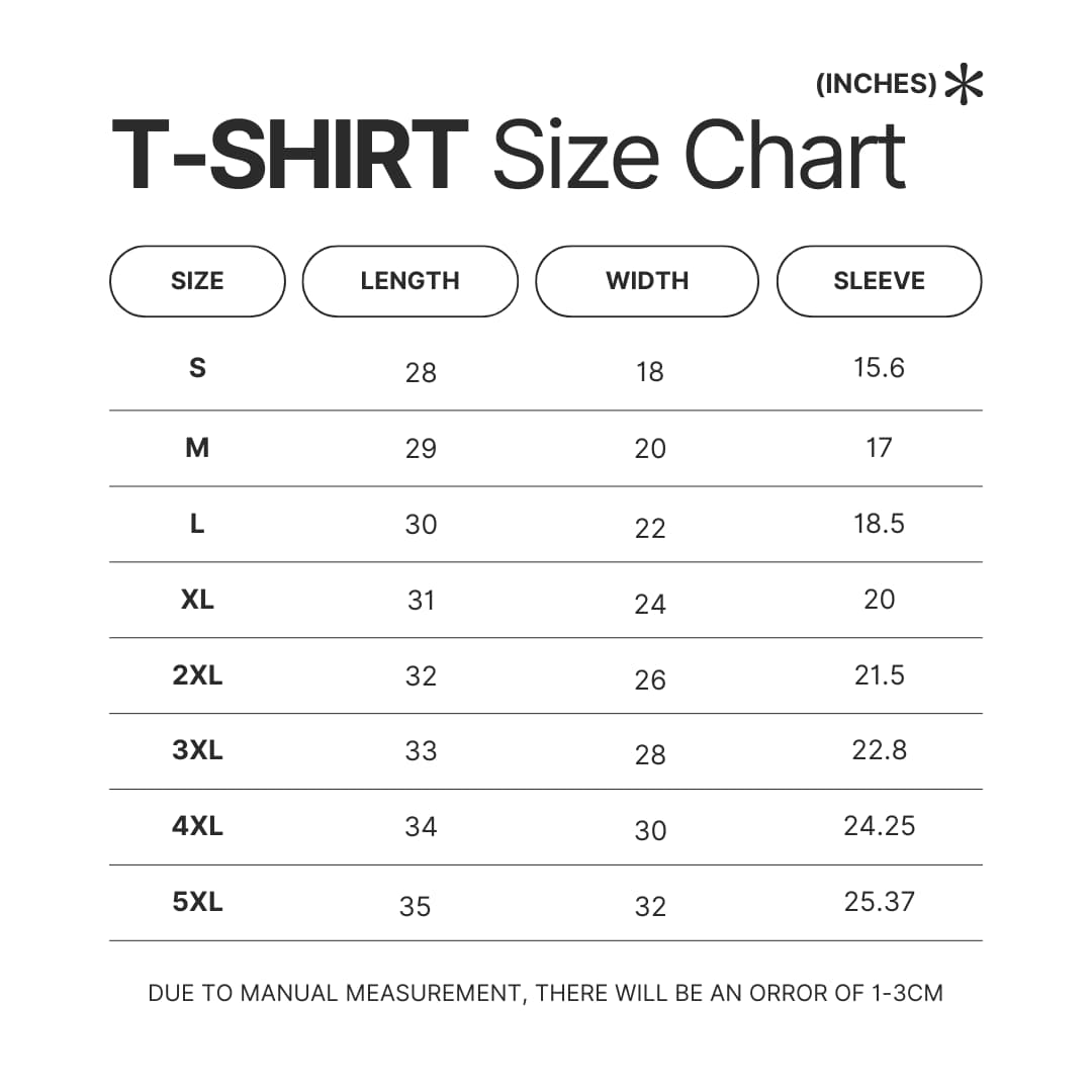 T shirt Size Chart - Hanako Kun Store